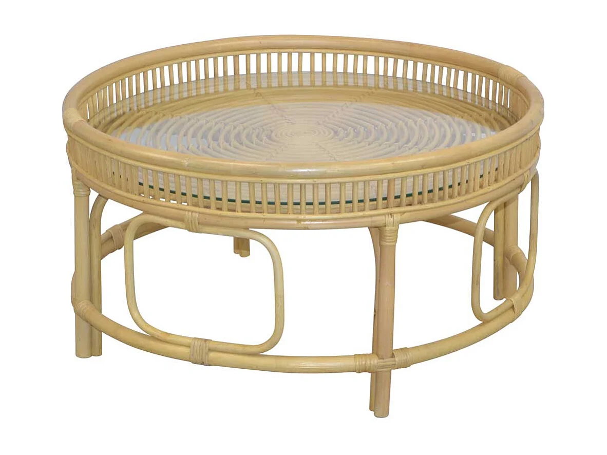 Rattantisch mit Glasplatte in Beige Landhausstil