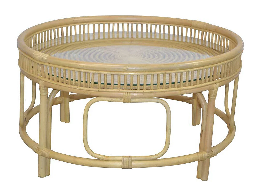 Rattantisch mit Glasplatte in Beige Landhausstil