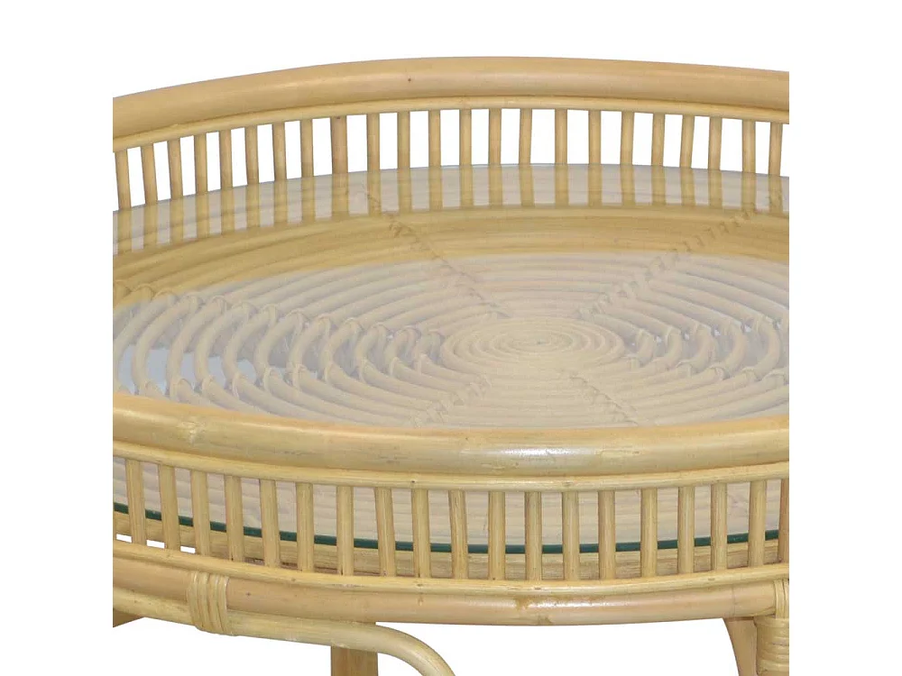 Rattantisch mit Glasplatte in Beige Landhausstil