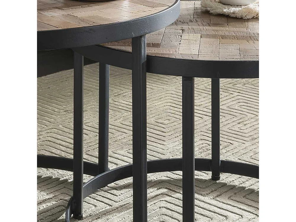 Runde Wohnzimmer Tische im Industrie Stil Recyclingholz & Metall (zweiteilig)