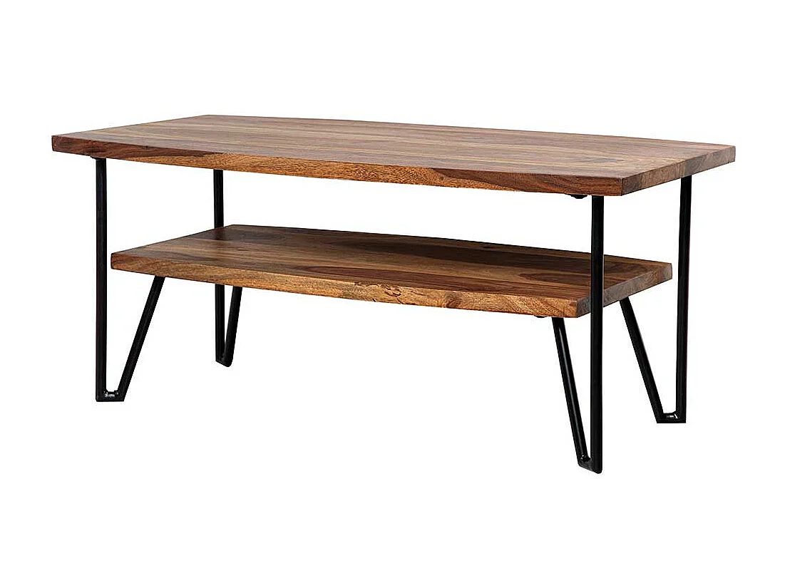 Couchtisch Holztisch aus Sheesham Massivholz und Metall