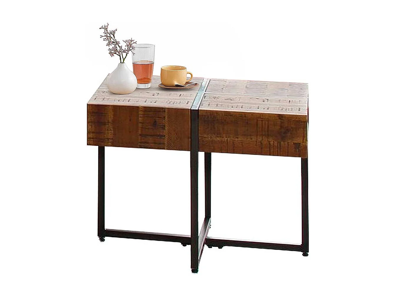 Couchtisch Holz und Metall im Industry und Loft Stil 45 cm hoch