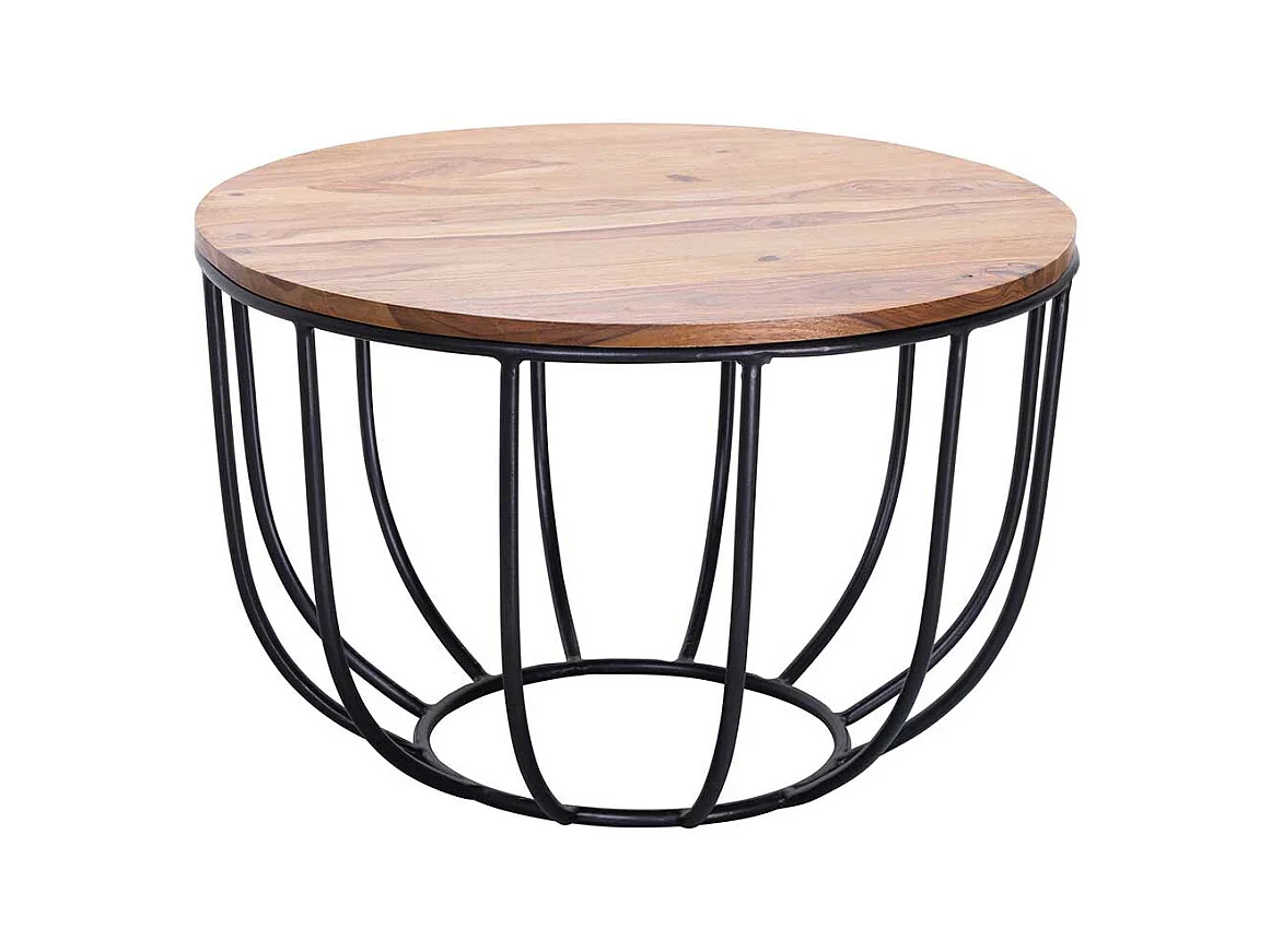 Sofatisch aus Sheesham Massivholz und Eisen rund