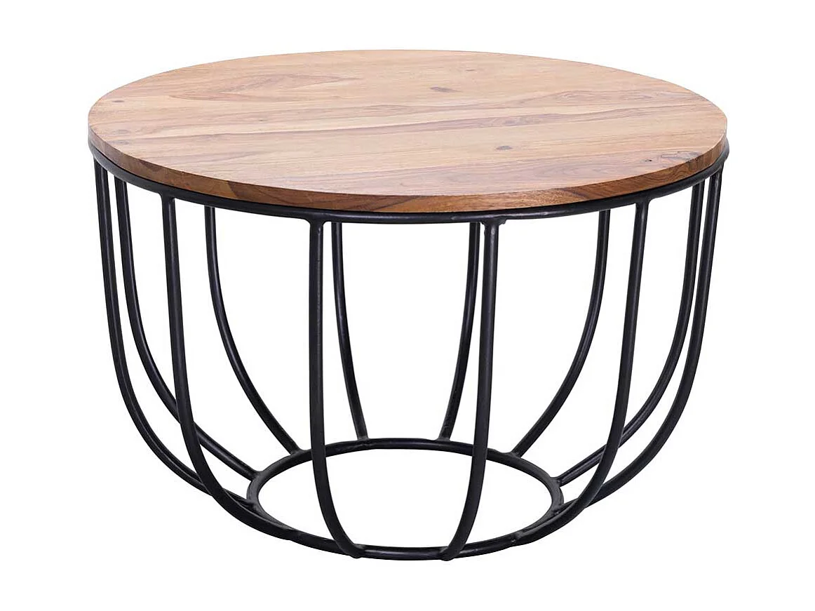 Sofatisch aus Sheesham Massivholz und Eisen rund