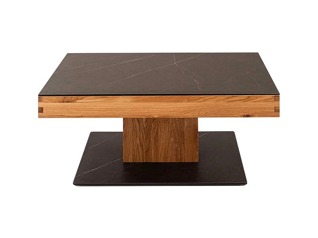 Zentralfuß Tisch in Wildeichefarben Schwarz marmoriert