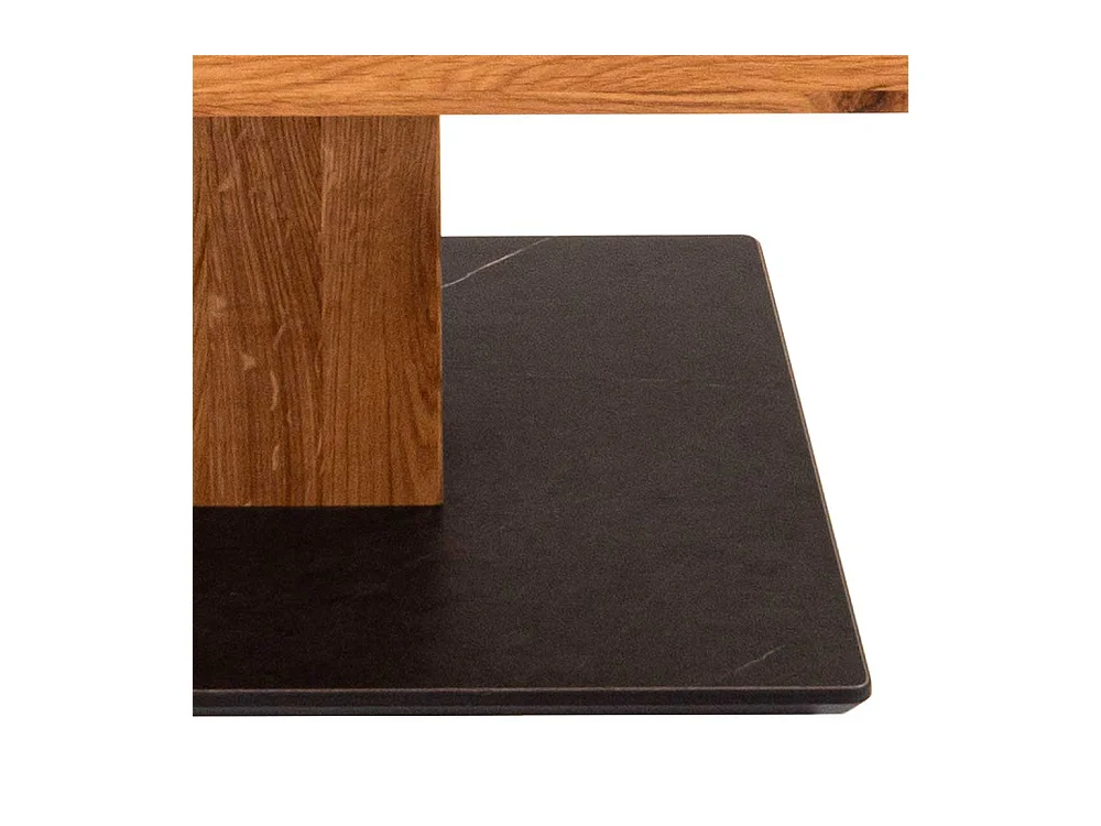 Zentralfuß Tisch in Wildeichefarben Schwarz marmoriert