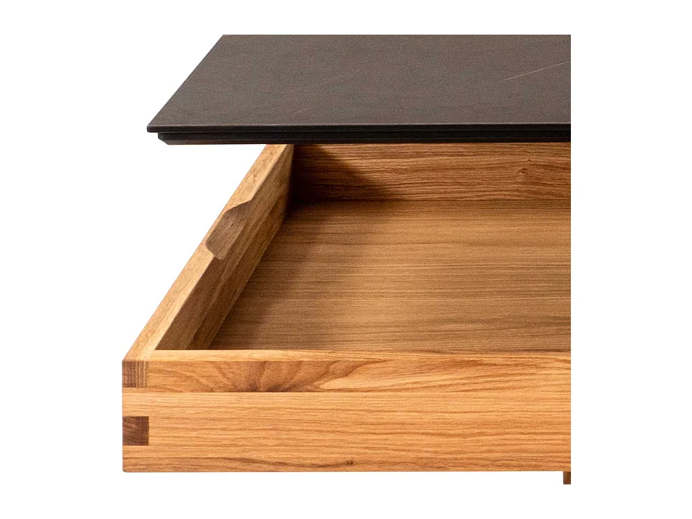 Zentralfuß Tisch in Wildeichefarben Schwarz marmoriert