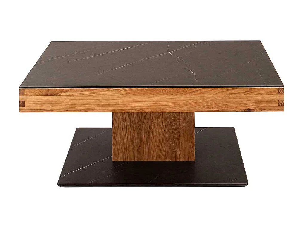 Zentralfuß Tisch in Wildeichefarben Schwarz marmoriert