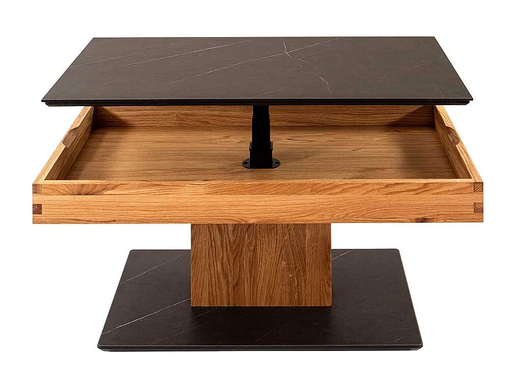 Zentralfuß Tisch in Wildeichefarben Schwarz marmoriert