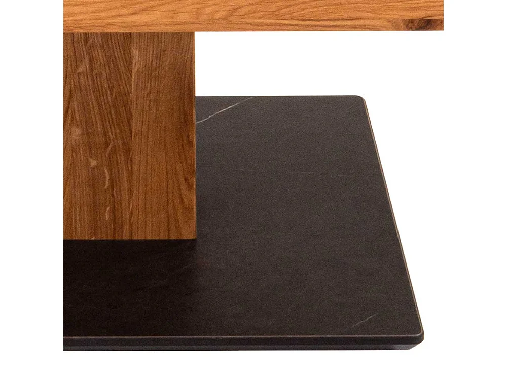 Zentralfuß Tisch in Wildeichefarben Schwarz marmoriert