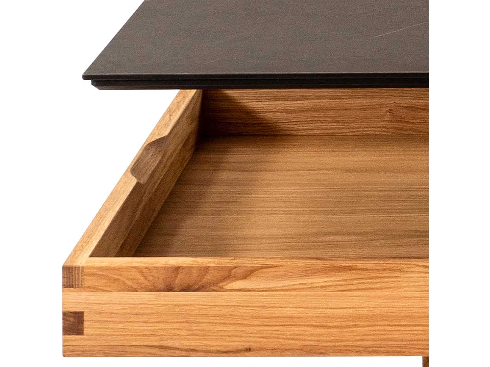 Zentralfuß Tisch in Wildeichefarben Schwarz marmoriert