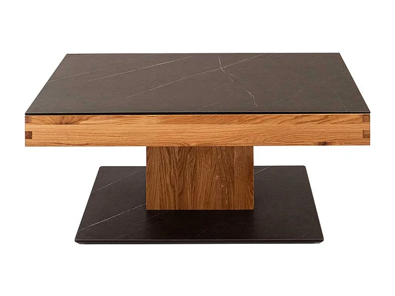 Zentralfuß Tisch in Wildeichefarben Schwarz marmoriert