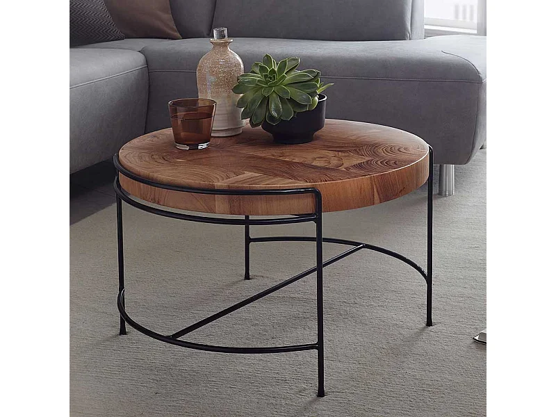 Sofatisch Holz und Metall im Industrie und Loft Stil 40 cm hoch