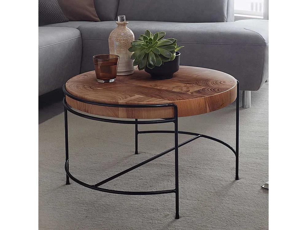 Sofatisch Holz und Metall im Industrie und Loft Stil 40 cm hoch