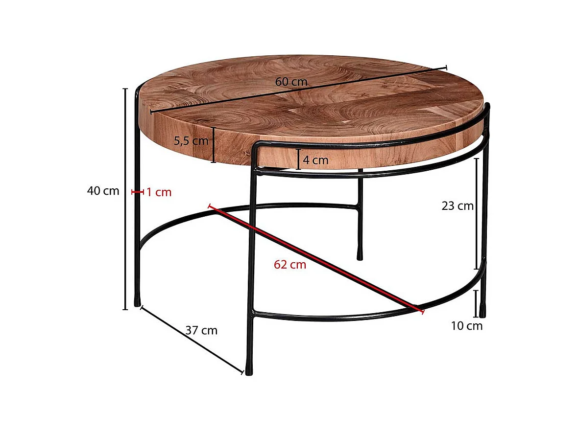 Sofatisch Holz und Metall im Industrie und Loft Stil 40 cm hoch