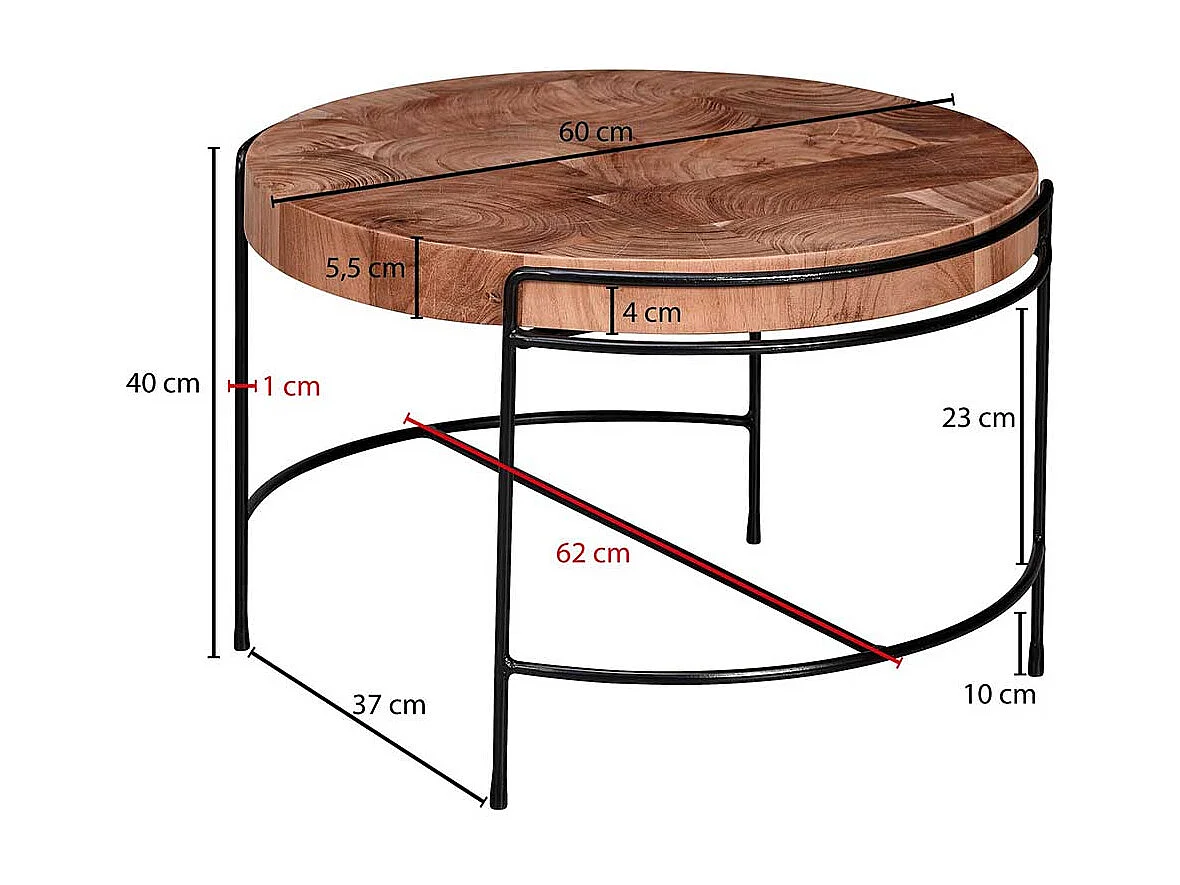 Sofatisch Holz und Metall im Industrie und Loft Stil 40 cm hoch