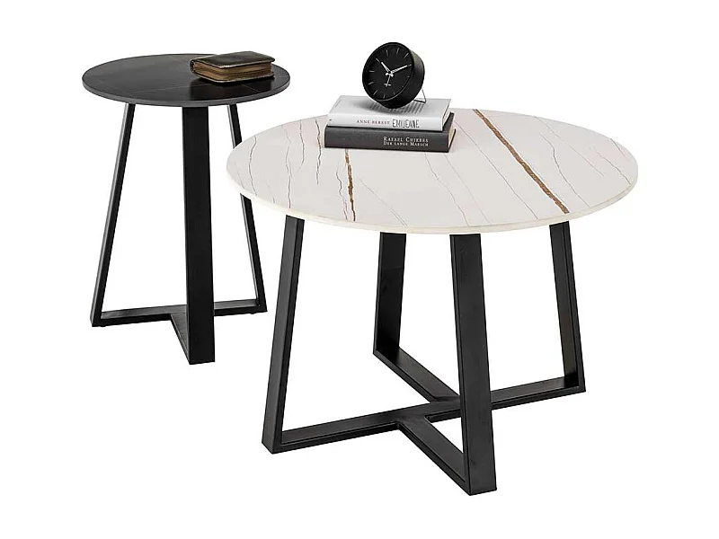 Couchtisch Set rund mit Keramikplatte Bügelgestell (zweiteilig)