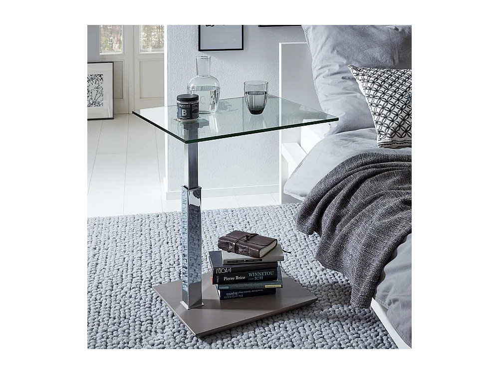 Wohnzimmertisch mit Klarglasplatte höhenverstellbar