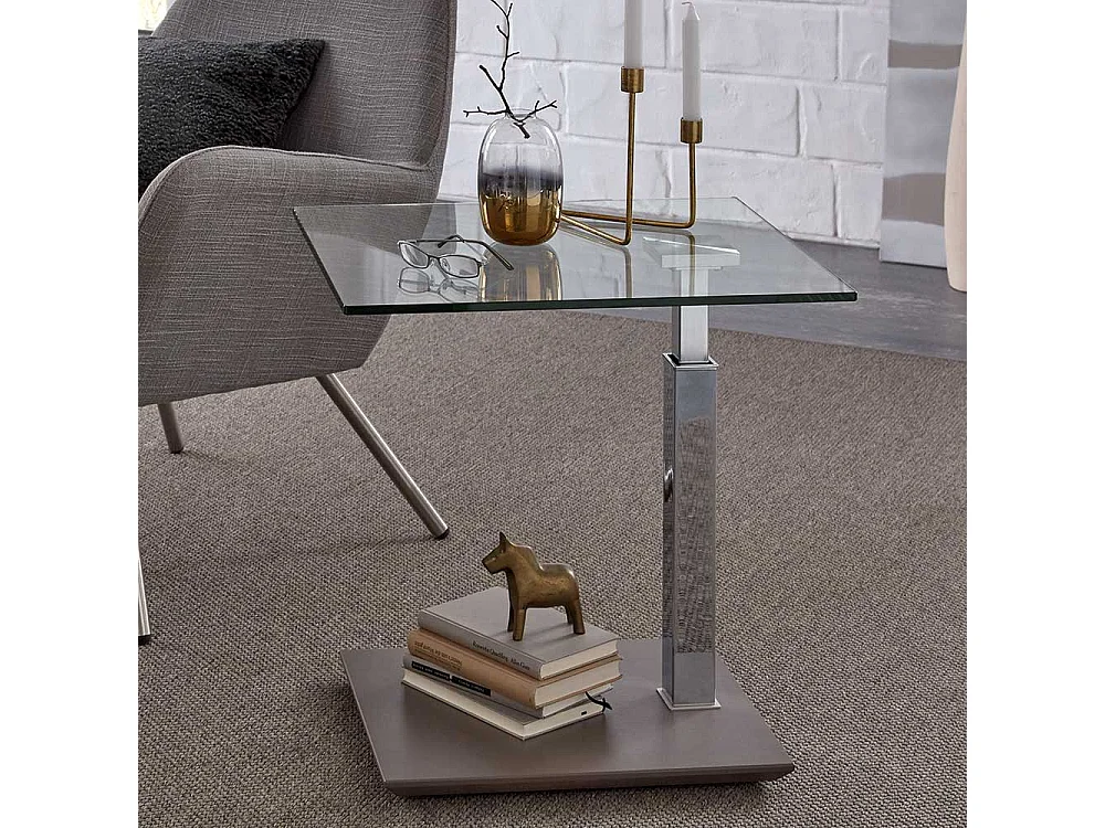 Wohnzimmertisch mit Klarglasplatte höhenverstellbar