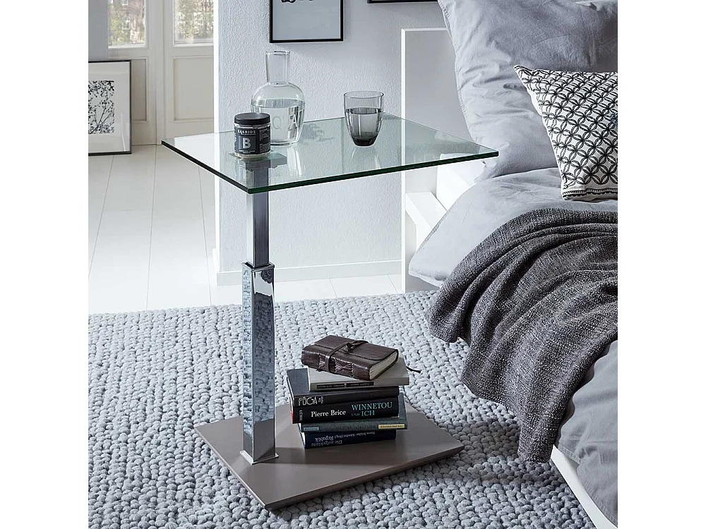 Wohnzimmertisch mit Klarglasplatte höhenverstellbar