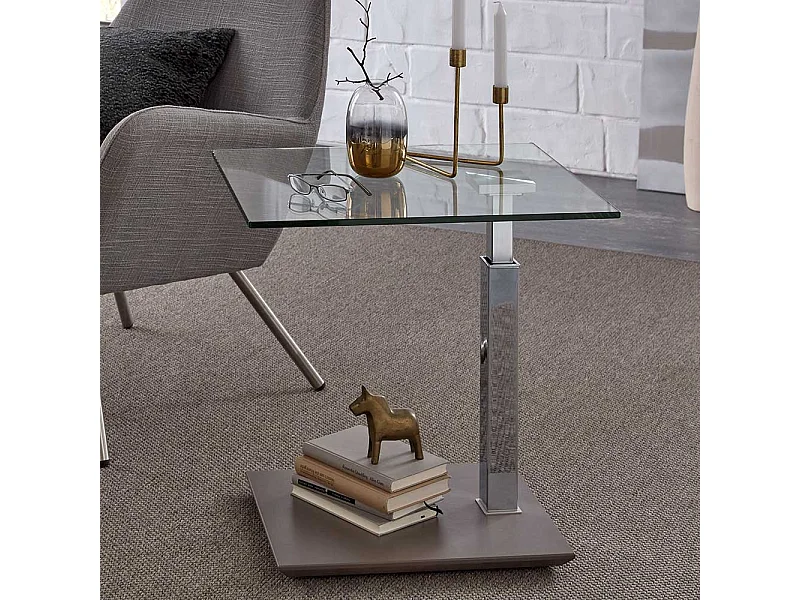 Wohnzimmertisch mit Klarglasplatte höhenverstellbar