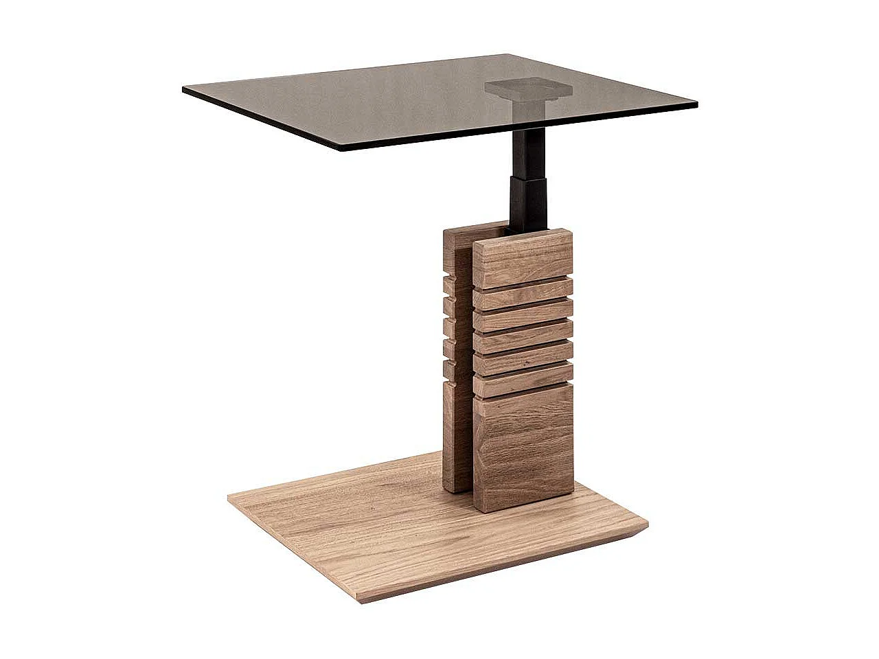 Hochwertiger Wohnzimmertisch in Wildeiche Bianco Parsolglasplatte