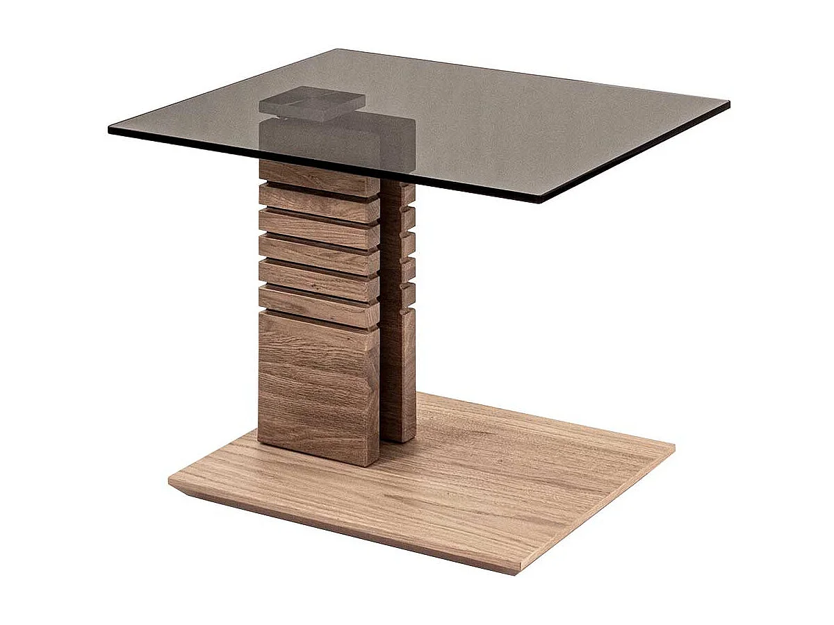 Hochwertiger Wohnzimmertisch in Wildeiche Bianco Parsolglasplatte