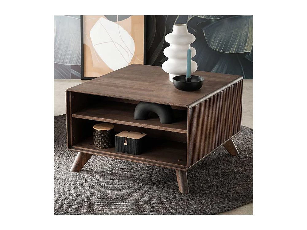Brauner Sofatisch aus Kernbuche Massivholz quadratischer Tischplatte