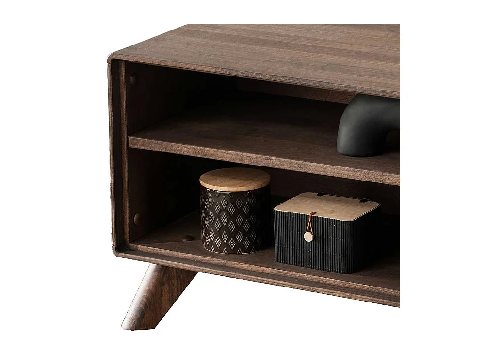 Brauner Sofatisch aus Kernbuche Massivholz quadratischer Tischplatte