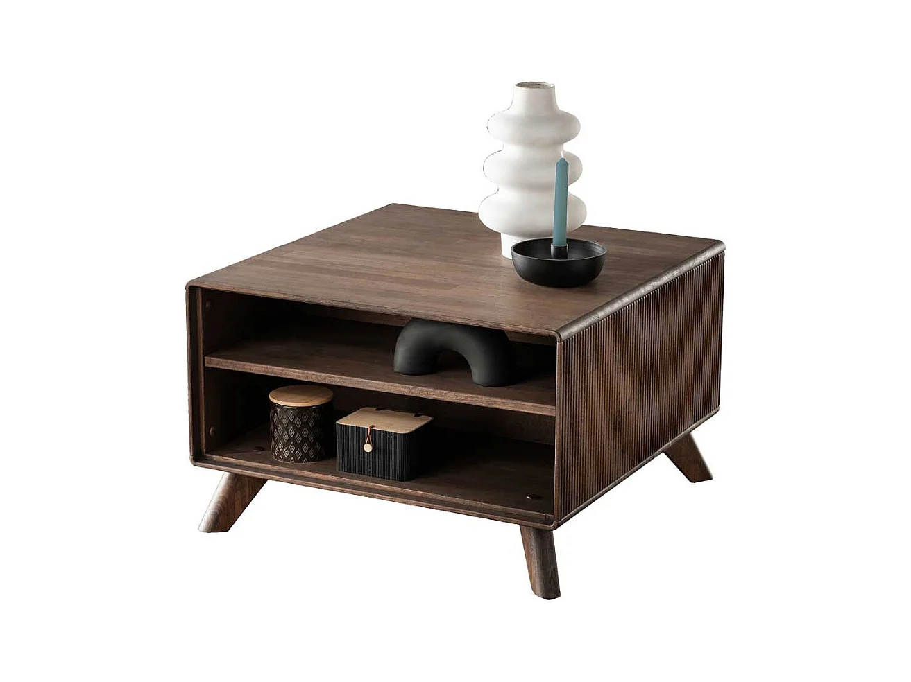 Brauner Sofatisch aus Kernbuche Massivholz quadratischer Tischplatte