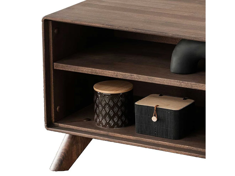 Brauner Sofatisch aus Kernbuche Massivholz quadratischer Tischplatte