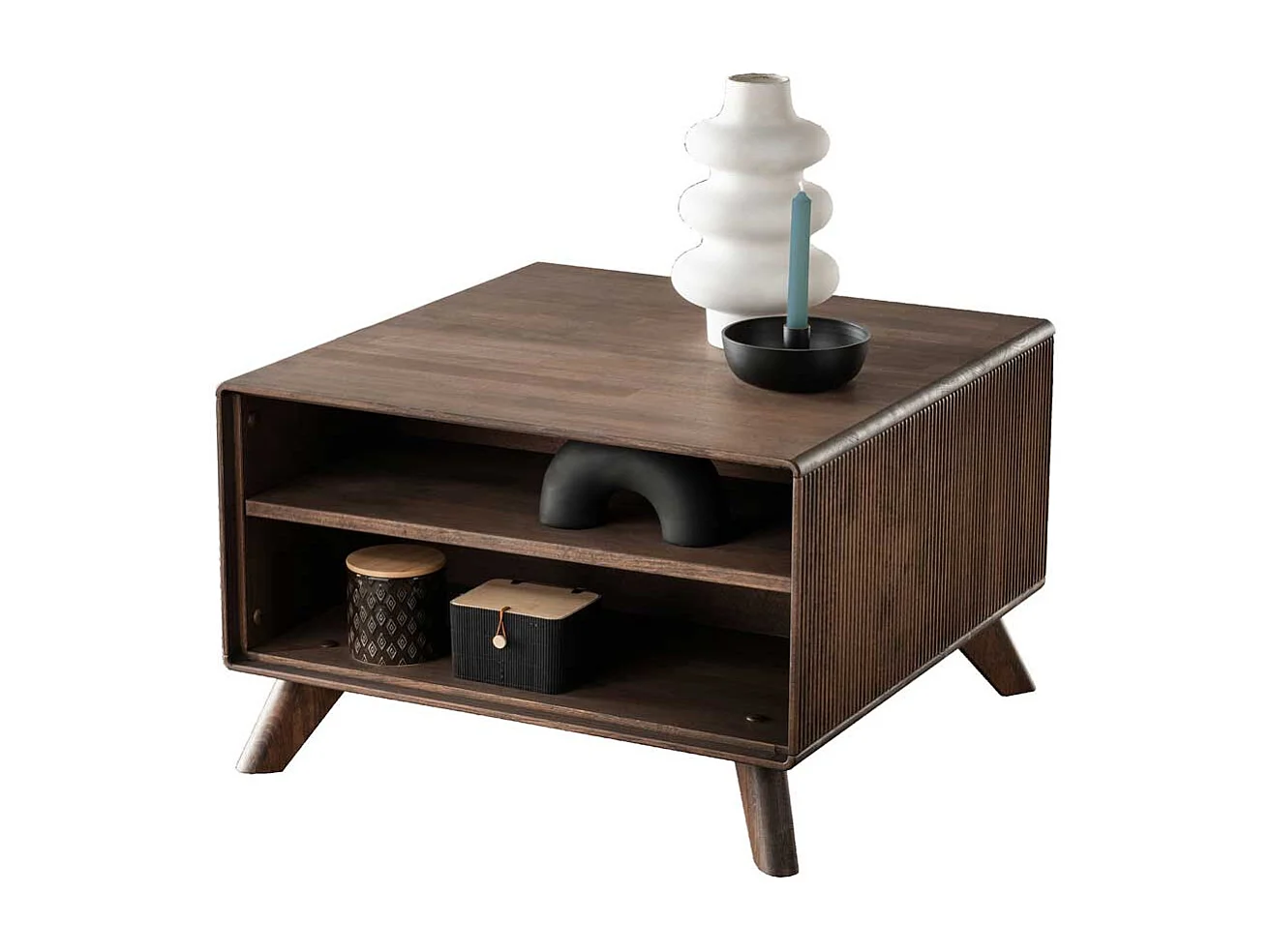 Brauner Sofatisch aus Kernbuche Massivholz quadratischer Tischplatte