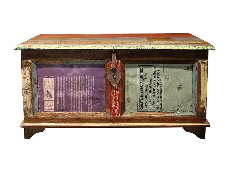 Truhentisch im Shabby Chic Design buntem Recyclingholz