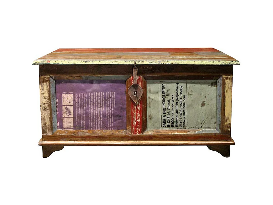 Truhentisch im Shabby Chic Design buntem Recyclingholz