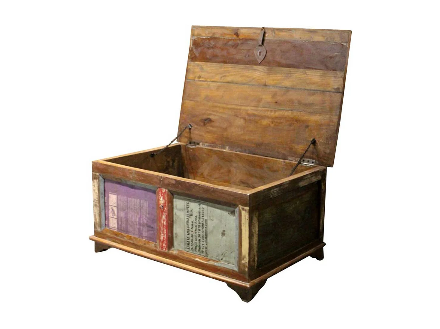 Truhentisch im Shabby Chic Design buntem Recyclingholz