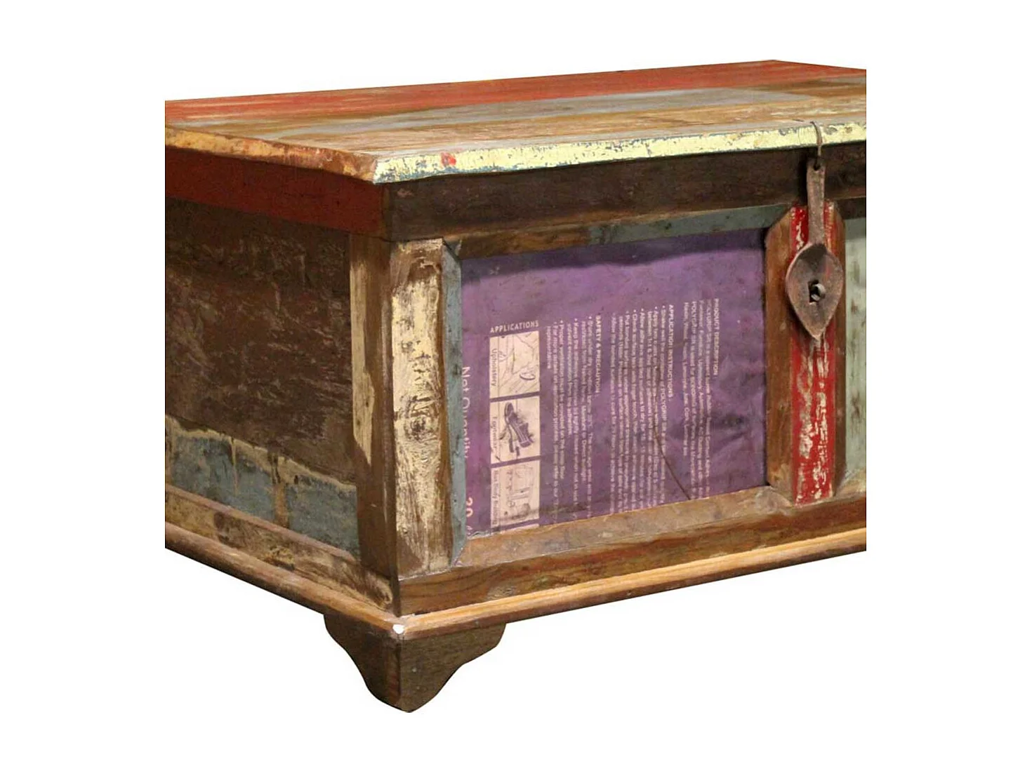 Truhentisch im Shabby Chic Design buntem Recyclingholz