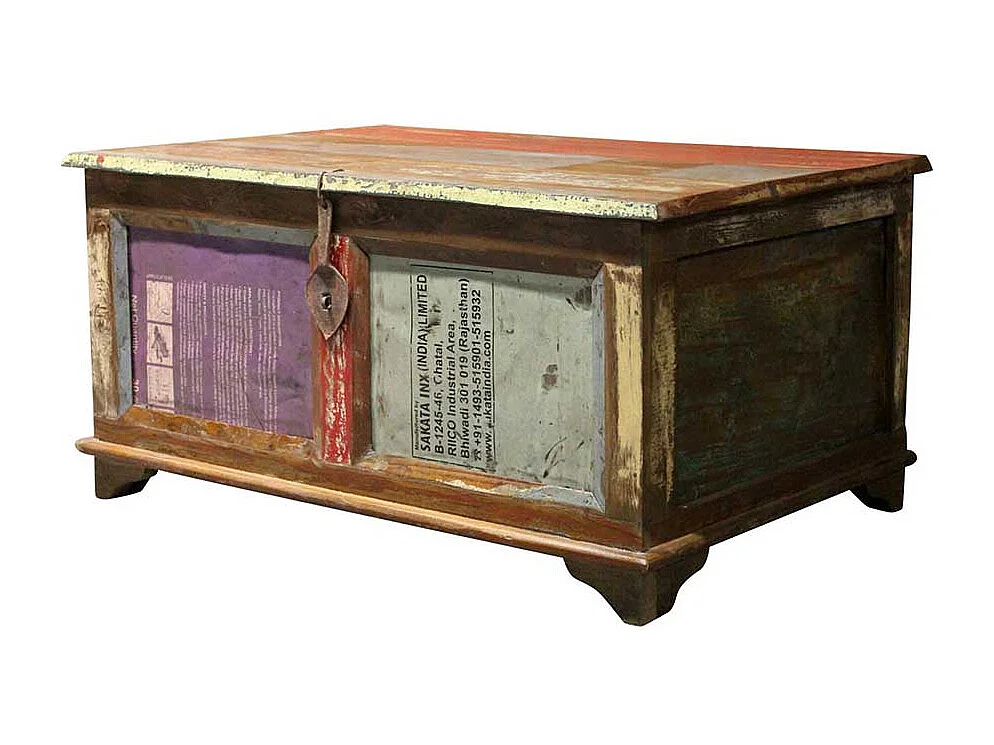 Truhentisch im Shabby Chic Design buntem Recyclingholz