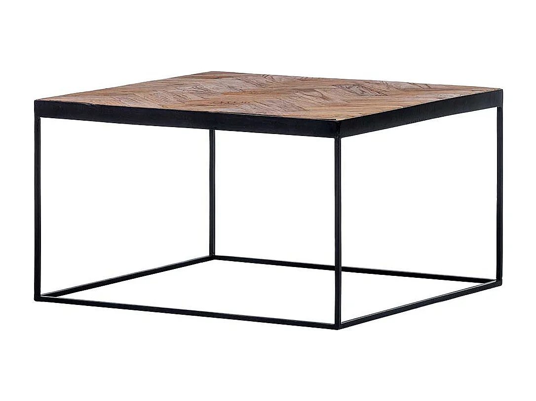 Industrie Couchtisch aus Massivholz und Metall Teakfarben und Schwarz