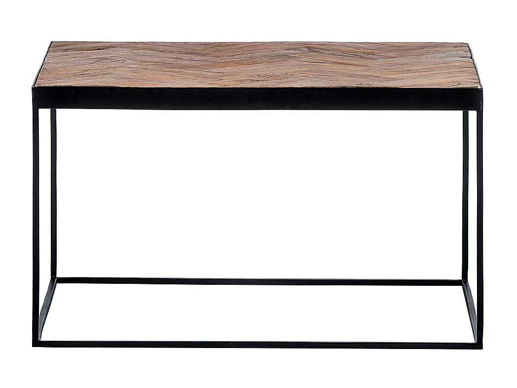 Industrie Couchtisch aus Massivholz und Metall Teakfarben und Schwarz