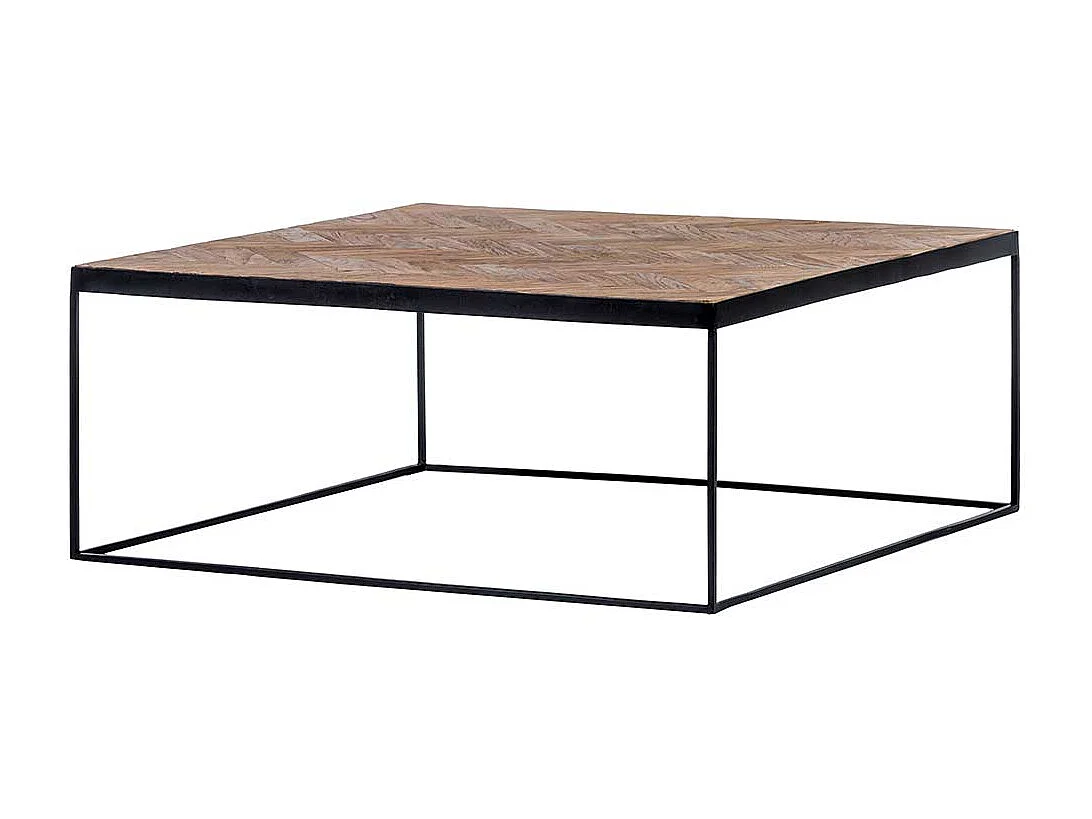 Industrie Couchtisch aus Massivholz und Metall Teakfarben und Schwarz