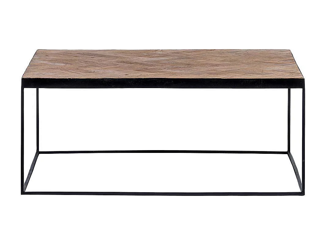 Industrie Couchtisch aus Massivholz und Metall Teakfarben und Schwarz