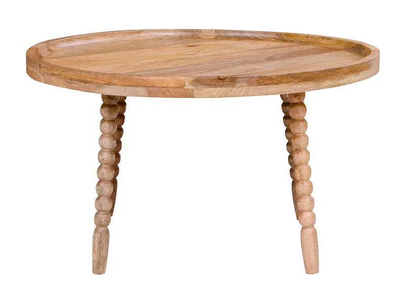 Runder Couchtisch aus Mangobaum Massivholz gedrechselten Beinen
