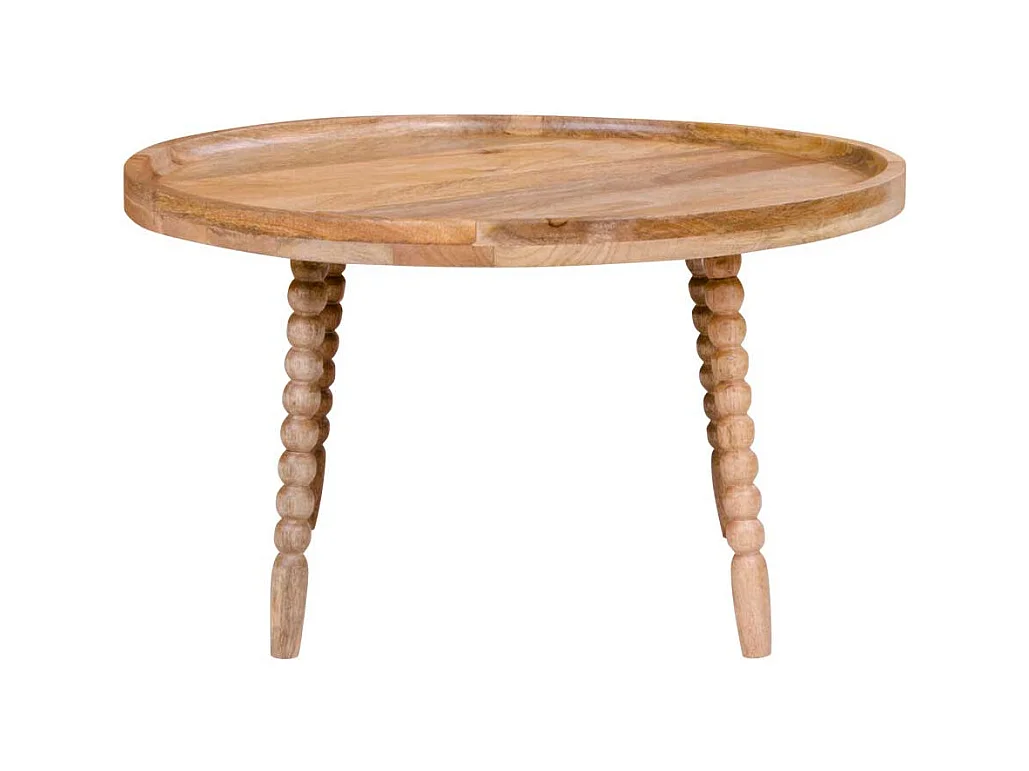 Runder Couchtisch aus Mangobaum Massivholz gedrechselten Beinen