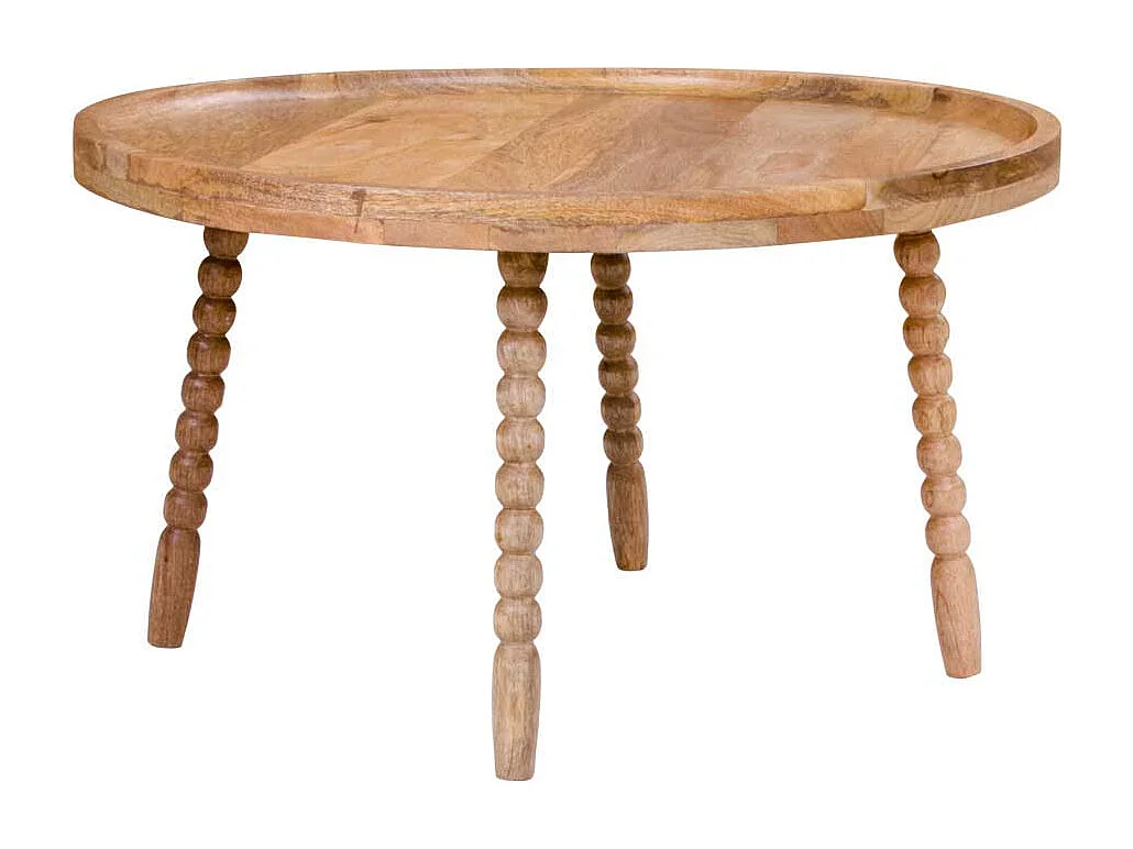 Runder Couchtisch aus Mangobaum Massivholz gedrechselten Beinen