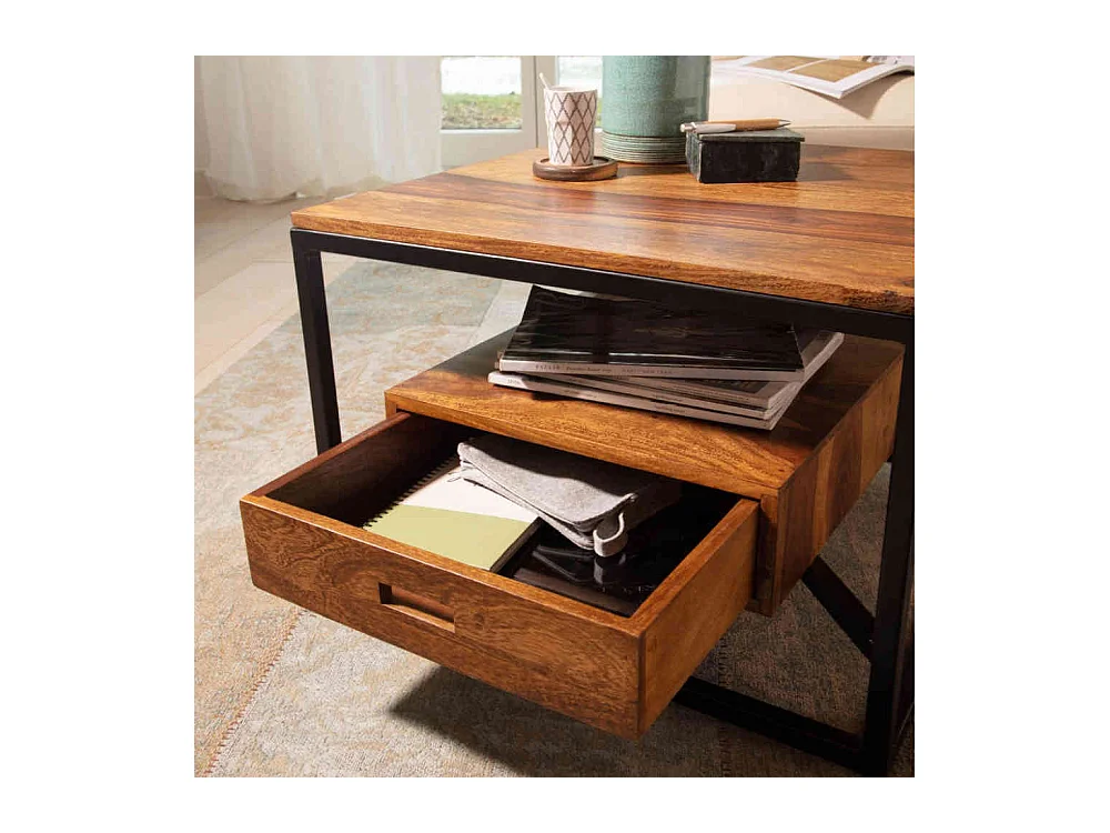 Couchtisch quadratisch Holz Metall im Industry und Loft Stil 60 cm breit