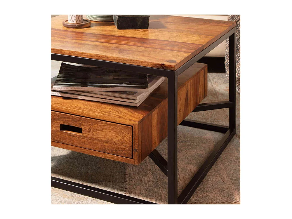 Couchtisch quadratisch Holz Metall im Industry und Loft Stil 60 cm breit