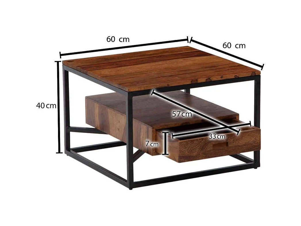 Couchtisch quadratisch Holz Metall im Industry und Loft Stil 60 cm breit