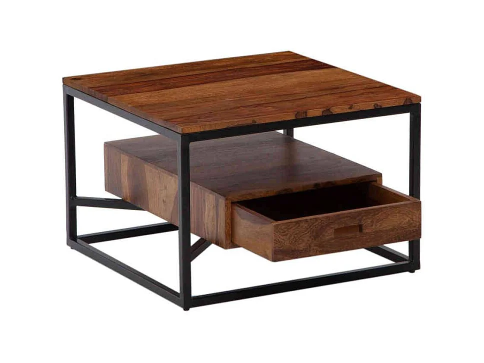 Couchtisch quadratisch Holz Metall im Industry und Loft Stil 60 cm breit