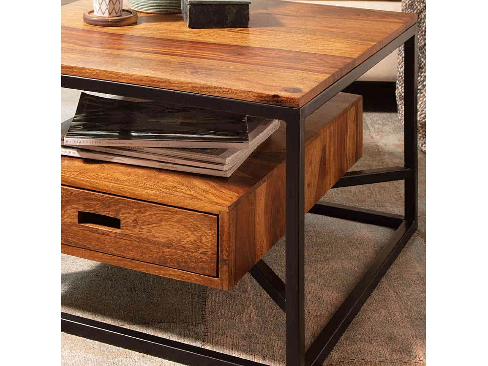 Couchtisch quadratisch Holz Metall im Industry und Loft Stil 60 cm breit