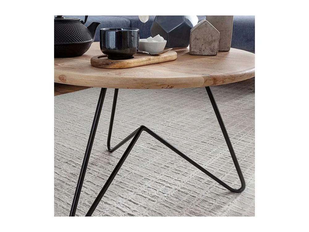 Runder Holz Couchtisch aus Akazie Massivholz 3-Fußgestell aus Edelstahl